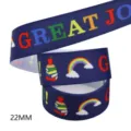 22mm educational cartoon pattern grosgrain ribbon DIY hair bow lanyard phone strap - Size 10 / Dark Blue (M-21610-816)