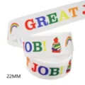 22mm great job printed grosgrain ribbon diy hair bow lanyard craft accessories - Size 10 / Light Blue (M-21610-817)