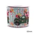 63mm Drahtband Leinenoptik mit vintage grünem LKW und Blumen für Weihnachtsdeko - 5 Stück/Packung (63mm) / Vintage Grüner LKW-Stil (M-21719-1128)