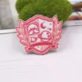 Japanese JK uniform embroidered patch badge, pink shield with cute bear and planet for clothes. - Pink Shield Bear Brooch Style (BT014) / 1 Piece