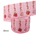 Pink 38mm grosgrain ribbon with cute strawberry print, perfect for DIY crafts and gift wrapping. - Pink Strawberry Letter Style (M-21723-1150) / 10 Yards