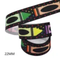 ΜAύρη κορδέλα grosgrain 22mm με πολύχρωμες κηρομπογιές και βούλες για φιόγκους και κορδόνια DIY - Μαύρο Φόντο Κηρομπογιές (M-21610-818)
