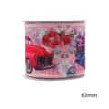 Ruban fil de fer imprimé camion rouge et roses, 63mm ruban en tissu pour décoration. - 5 Pièces/Paquet (63mm) / Style Camion Rouge Rose Vintage (M-21719-1130)