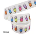 22mm χρωματιστή κορδέλα με σχέδιο μολύβι για DIY φιόγκους μαλλιών και κορδόνια τηλεφώνου. - Λευκό Φόντο Μολύβια (M-21610-820)