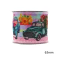 Ruban de Noël avec motif de camion rétro et tournesols, bord filaire, largeur 63 mm - 5 Pièces/Paquet (63mm) / Style Camion Tournesol (M-21719-1131)