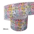 38mm floral printed grosgrain ribbon for handmade DIY crafts hair bows sewing accessories - Colorful Plaid Border Floral Style (M-21723-1152) / 10 Yards