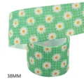 Green daisy printed grosgrain ribbon 38mm wide, perfect for handmade hair bows and DIY crafts. - Size 10 / Green Plaid Daisy