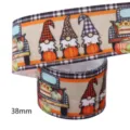 38mm Autumn Gnome Pumpkin Grosgrain Ribbon Halloween Plaid DIY Craft Fabric 10 Yards - Pumpkin Gnome Pattern (M-21723-1158) / Size 10