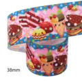 38mm cute cartoon dessert printed grosgrain ribbon for handmade DIY crafts accessories - Blue Dessert Heart (M-21723-1167) / 100 Yards Per Pack