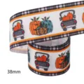 38mm Halloween truck pumpkin grosgrain ribbon for DIY crafts, autumn gift wrapping. - Truck Pumpkin Plaid (M-21723-1160) / Size 10