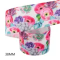 38mm floral printed grosgrain ribbon for handmade hair bows, DIY accessories and gift wrapping - Size 10 / Pink Base Buttercup