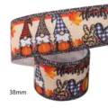 38mm Thanksgiving Grosgrain Ribbon Gnome Pumpkin Leopard DIY Craft Gift Wrapping 10 Yards - Thanksgiving Gnome Leopard (M-21723-1161) / Size 10