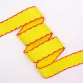 Bright yellow grosgrain ribbon with pink scalloped edge for DIY crafts and bow accessories. - Size 1 / CP9 (Yellow With Magenta Edge)