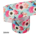 Τυπωμένη κορδέλα grosgrain 38mm λουλούδια πουλί DIY υλικό συσκευασίας χειροτεχνίας - Τύπωμα Λουλούδι Πουλί