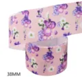 Ροζ λουλουδάτη κορδέλα grosgrain 38mm πλάτος υφασμάτινη για χειροποίητους φιόγκους μαλλιών - Ροζ Βάση Μοβ Λευκό Ανθικό