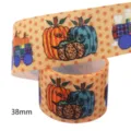 Ruban gros-grain imprimé citrouille léopard Halloween 38mm large bricolage déco - Citrouille Léopard Plaid (M-21723-1164)