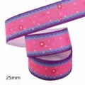 Pink grosgrain ribbon 25mm wide with cute blue lace and floral thermal transfer print. - M-21329-269*10 Yards