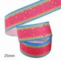25mm roze thermische transfer lint kleurrijke DIY handwerk decoratieve naaiband - Maat 10 / Roze Basis Blauwe Rand Kant Ster Stijl (M-21329-273)