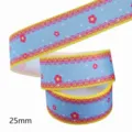 25mm blauwe bloemen grosgrain lint voor DIY ambachten, haarstrikken en inpakken. - Maat 10 / Blauwe Basis Gele Rand Roze Bloem Stijl (M-21329-274)