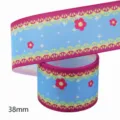Kleurrijke warmteoverdracht grosgrain lint 38mm breed DIY handwerk naai-accessoire voor strikken. - Maat 10 / Blauwe Basis Rood Geel Kant Rode Bloem Stijl (M-21329-280)