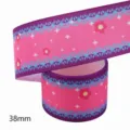 38mm Roze Ripsband Met Blauw Kantpatroon En Sterren Voor DIY Ambachten En Projecten - Maat 10 / Roze Basis Blauwe Rand Kant Ster Stijl (M-21329-281)