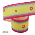 38mm grosgrain lint geel bloemenprint stof naaityd handwerk DIY decoratie lint 10y - Maat 10 / Gele Basis Roze Blauwe Rand Roze Bloem Stijl (M-21329-282)