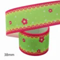 38mm bedrukt ripslint groen roze bloemachtig handwerk DIY haarstrik materiaal - Maat 10 / Groene Basis Roze Kant Stijl (M-21329-283)