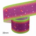 38mm Kleurrijke Warmteoverdracht Lint DIY Grosgrain Lint Cadeauverpakking Naaien Handwerk - Maat 10 / Paarse Basis Groene Rand Roze Kant Stijl (M-21329-284)