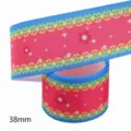38mm kleurrijke bedrukte grosgrain lint DIY handgemaakte ambachten cadeauverpakking - Maat 10 / Roze Basis Blauwe Rand Geel Blauw Kant Stijl (M-21329-285)