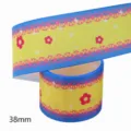 38mm gekleurd bedrukt ripsband stofband warmteoverdracht DIY handwerk strik haaraccessoires - Maat 10 / Gele Basis Blauw Frame Roze Blauwe Bloem Stijl (M-21329-289)