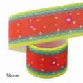 Rood 38mm ripslint, kleurrijke DIY bedrukte stoffen tape voor naaien en handwerk. - Maat 10 / Rode Basis Gele Rand Blauw Groen Kant Stijl (M-21329-290)