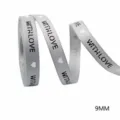 Gray grosgrain ribbon 9mm with love print for gift wrapping, hair bow and holiday party decoration. - 9mm (10 Yards) / Grey Heart Text (3#)