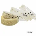 Close-up detail of gold star sheer organza ribbon, perfect for DIY crafts and gift wrapping. - 10 Yards / Star Pattern (2#)
