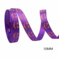 Ruban violet d'Halloween avec visages de citrouille orange 10mm de large pour emballage cadeau. - Visage de Fantôme Violet