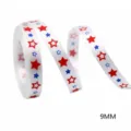 Patriotic star printed ribbon 9mm wide white satin fabric for DIY crafts and party decor. - White Background With Red And Blue Pentagram (201226)