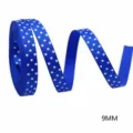 Blue star ribbon 9mm width for hair bows and gift wrapping crafts DIY accessories. - Blue Background With White Stars (201226)