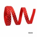 Red grosgrain ribbon with white stars pattern, 9mm width for gift wrapping and hair bows. - Red Background With White Stars (201226)