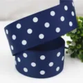 Nastro grosgrain blu scuro con pois bianchi per fiocchi per capelli e confezioni regalo. - 5 Yard/Rotolo / Blu scuro