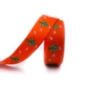 16mm orange Christmas ribbon with green trees and white snowflake patterns for holiday wrapping. - Orange Tree Snowflake (1#) / Size 100
