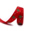 16mm Christmas ribbon red grosgrain with green tree white star print for holiday gift wrapping. - Red Tree Snowflake (2#) / Size 100