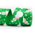 Green Christmas ribbon featuring cute snowman and snowflake prints for holiday gift wrapping. - Green Snowman Snowflake (2#) / 25mm*10 Yards