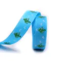 16mm Christmas ribbon featuring cute green trees and white stars, ideal for holiday gift wrapping. - Blue Tree Snowflake (3#) / Size 100