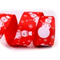 Red Christmas ribbon featuring white snowmen and snowflake prints for holiday gift packaging. - Red Snowman Snowflake (3#) / 25mm*100 Yards