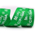 Green Christmas ribbon with white Merry Christmas snow flake pattern for gift wrapping decor. - Green White Letters (4#) / 25mm*50 Yards