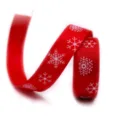 16mm Christmas ribbon with white snowflakes pattern for holiday gift wrapping decoration. - Red Snowflake (6#)
