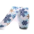 Blue snowflake grosgrain ribbon 25mm wide for hair bows, DIY crafts and gift wrapping. - 12# White Blue Gold Snowflake