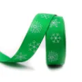 16mm Green Christmas Snowflake Ribbon Printed Grosgrain Fabric For Gift Wrapping Decor - Green Snowflake (8#)