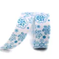 25mm Snowflake Grosgrain Ribbon Blue Floral Print Fabric for DIY Hair Bows Gift Wrapping - 15# White Blue Floral Snowflake