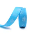 Light blue 16mm Christmas ribbon featuring white snowflake patterns for holiday gift wrapping. - Light Blue Snowflake (9#)