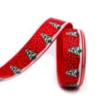 16mm Christmas Red Ribbon with Green Trees and White Snowflakes Pattern for Gift Packaging - Red Grosgrain Tree Snowflake (12#)
